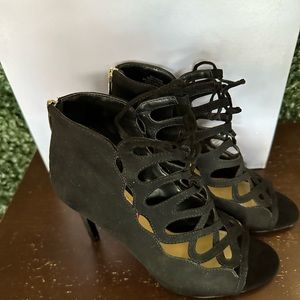 Sexy black lace up booties sz 8 leather
